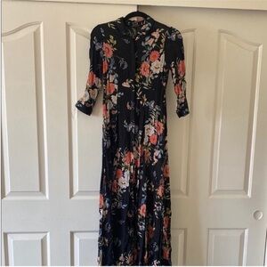 Zara Black Floral Long Sleeve Dress. Size XS